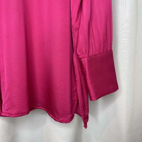 Decjuba Pink Fuchsia Demi Oversized Satin Shirt Blouse Top Size M Long Sleeve - Picture 6 of 15